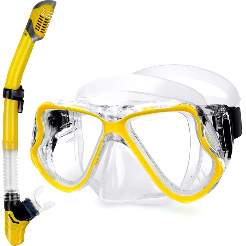 Greatever Dry Snorkel Set,Panoramic Wide View,Anti-Fog Scuba Diving Mask,Professional Snorkeling Gear for Adults - Image 1